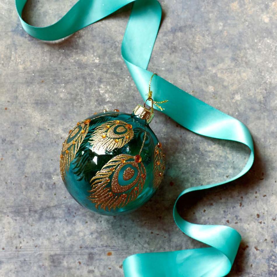 Turquoise and Gold Feather Bauble