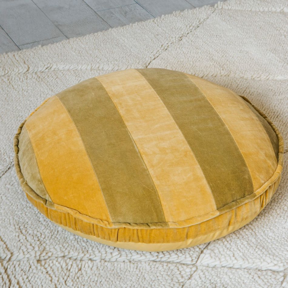 Ochre and Mustard Striped Velvet Floor Cushion