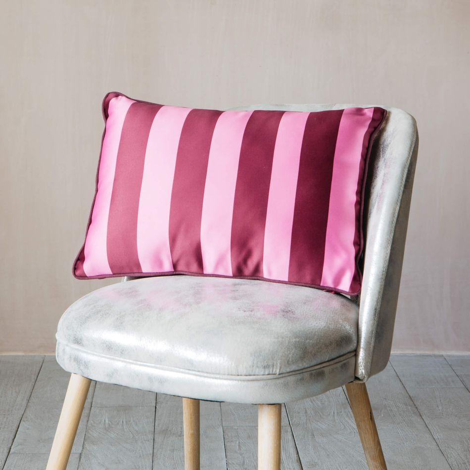 Maroon and Pink Striped Satin Cushion