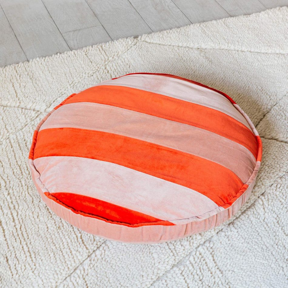 Coral and Blush Striped Velvet Floor Cushion