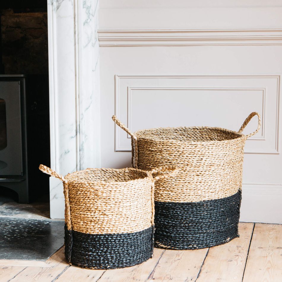 Set of Two Black Seagrass Baskets