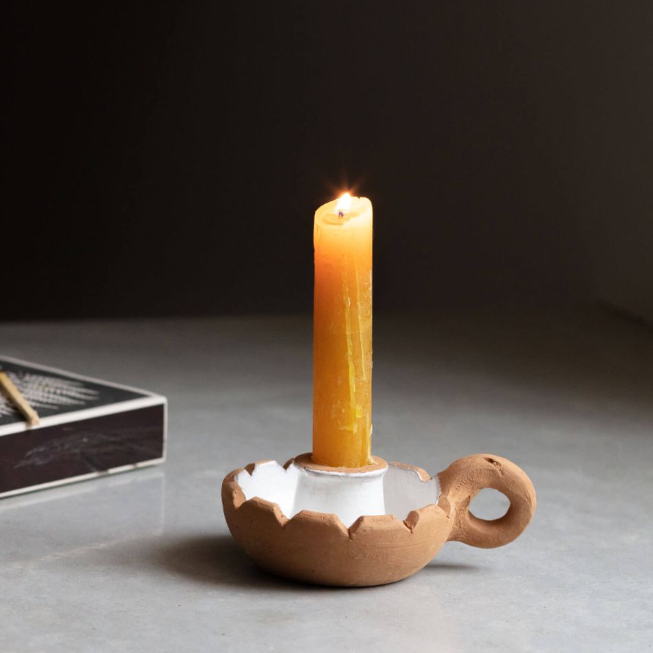 Clay and White Candle Holder
