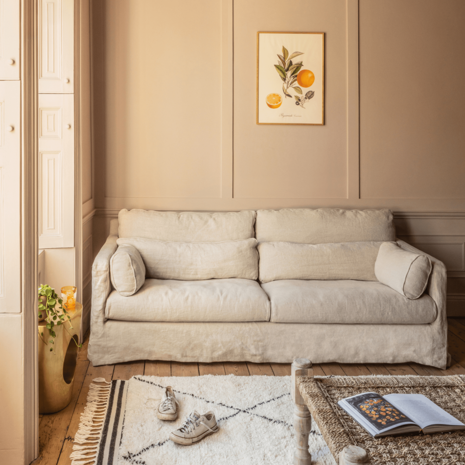 Jasmine Natural Belgian Linen Three Seater Sofa