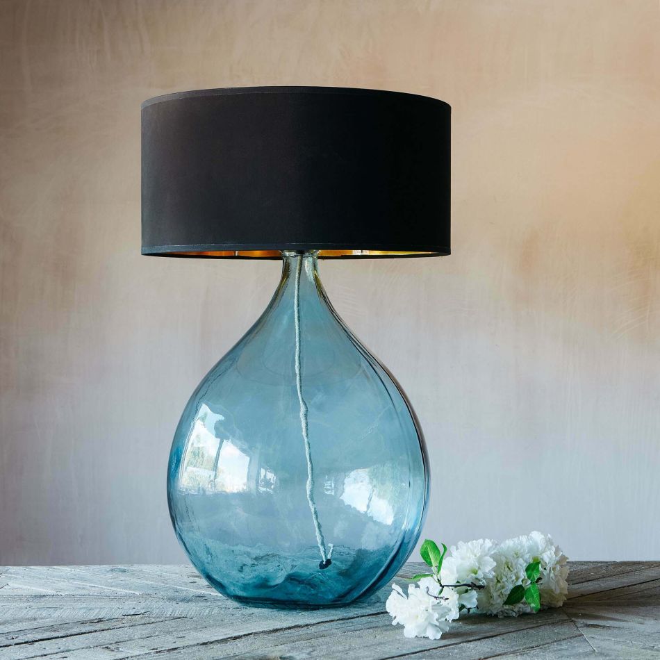 Extra Large Round Light Blue Glass Lamp, Round Glass Table Lamp Uk