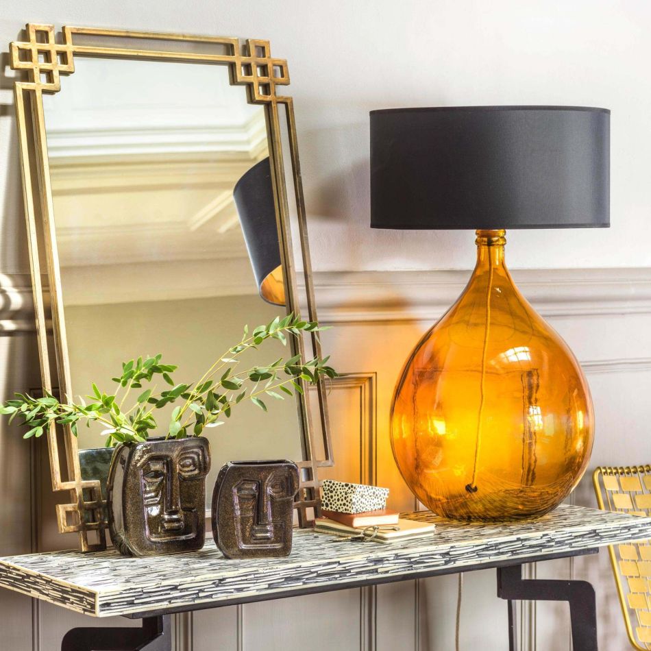 Extra Large Round Amber Glass Lamp, Round Glass Table Lamp Uk