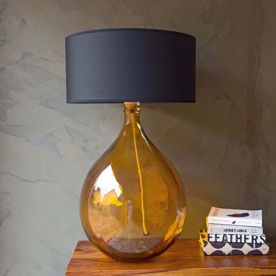 Extra Large Round Amber Glass Lamp, Large Yellow Table Lamp