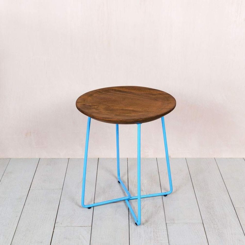 Wooden Stool With Blue Frame