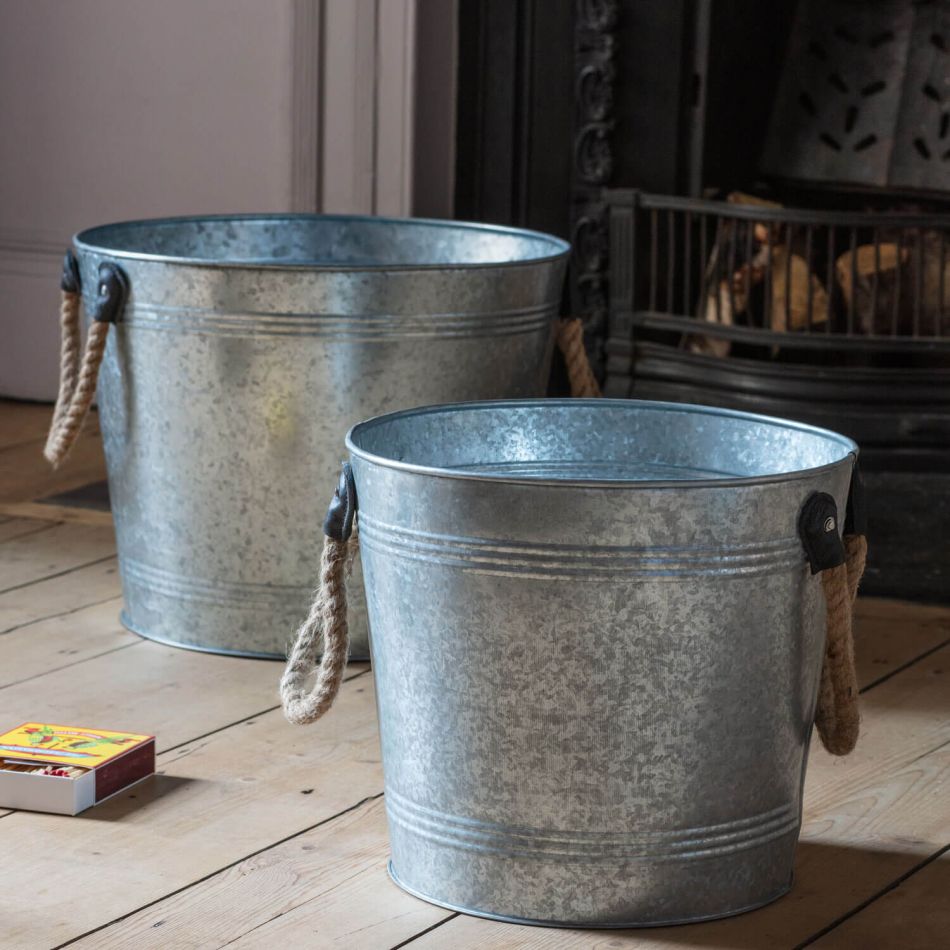 Set of Two Galvanised Firewood Buckets