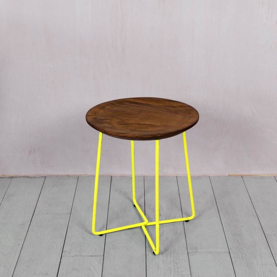 Wooden Stool with Yellow Frame