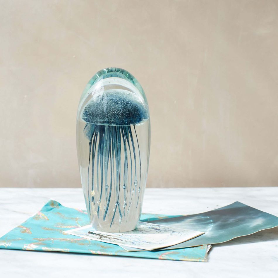 Extra Large Blown Glass Blue Jellyfish Paperweight