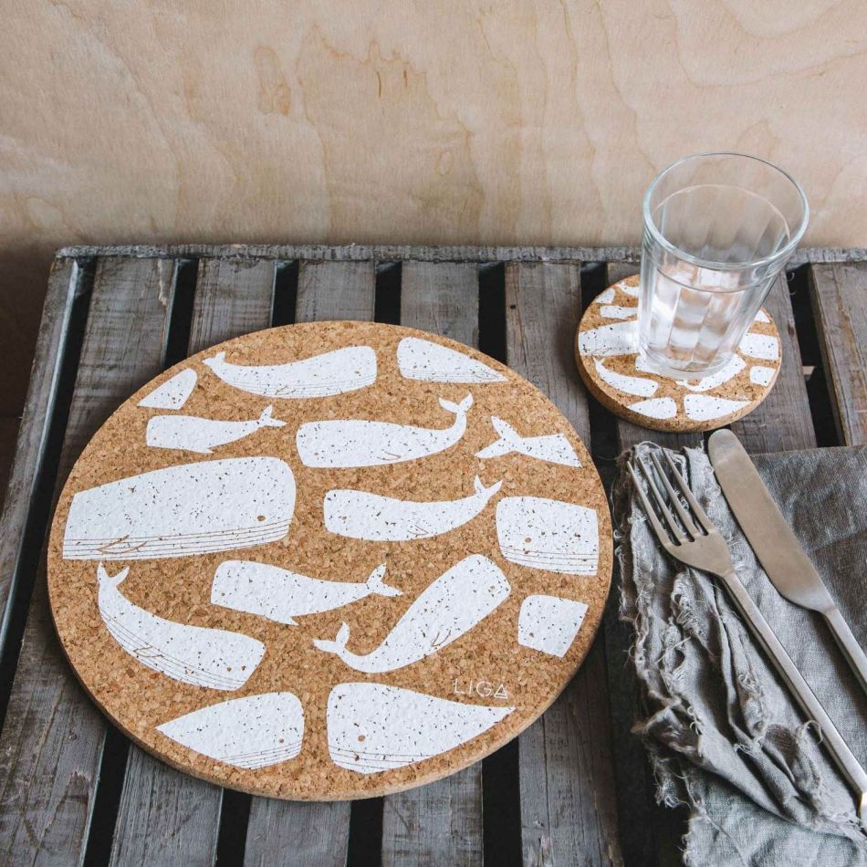 Cork Whales Placemat and Coaster