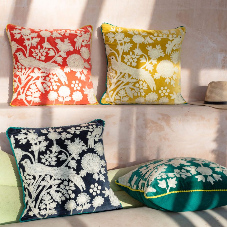 Manaus Hand-Embroidered Square Velvet Cushions