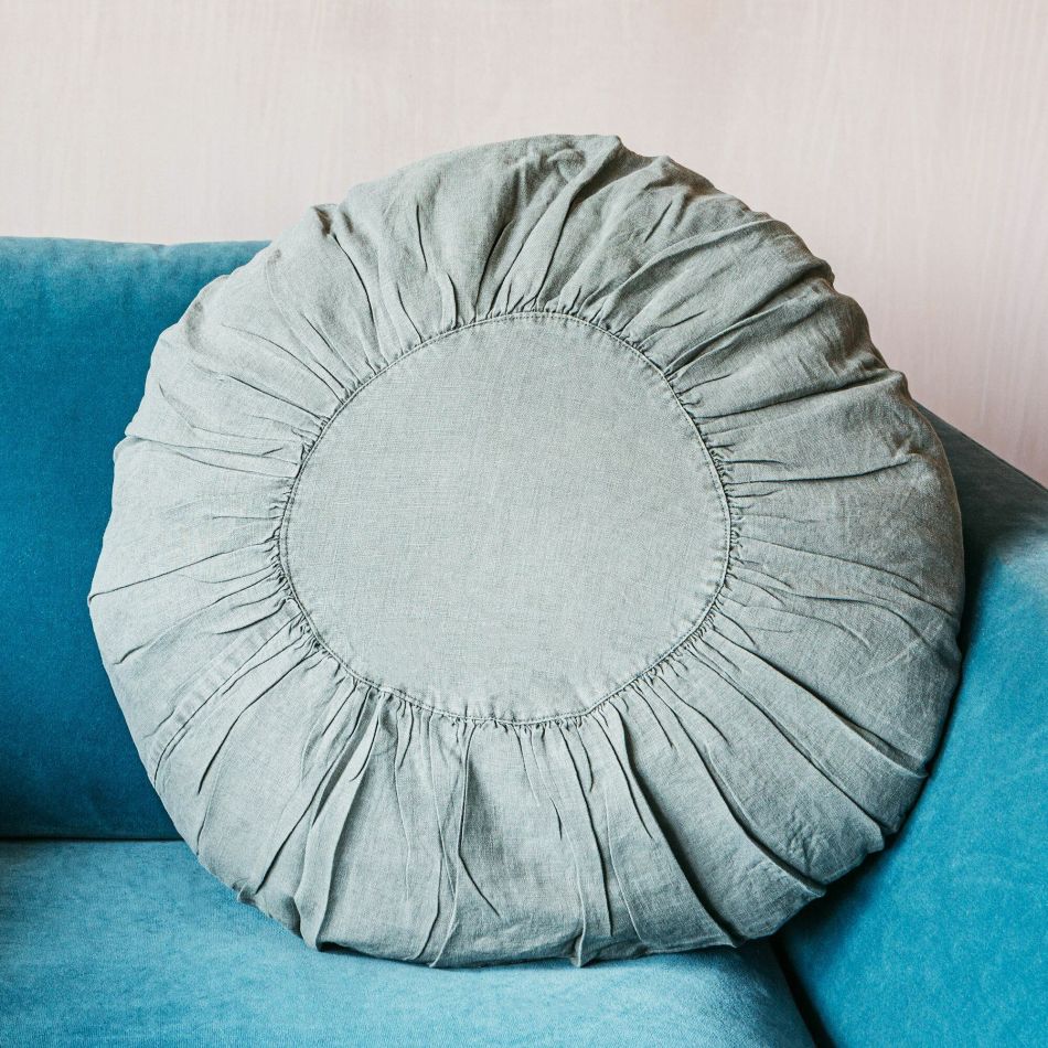 Large Jade Round Linen Cushion