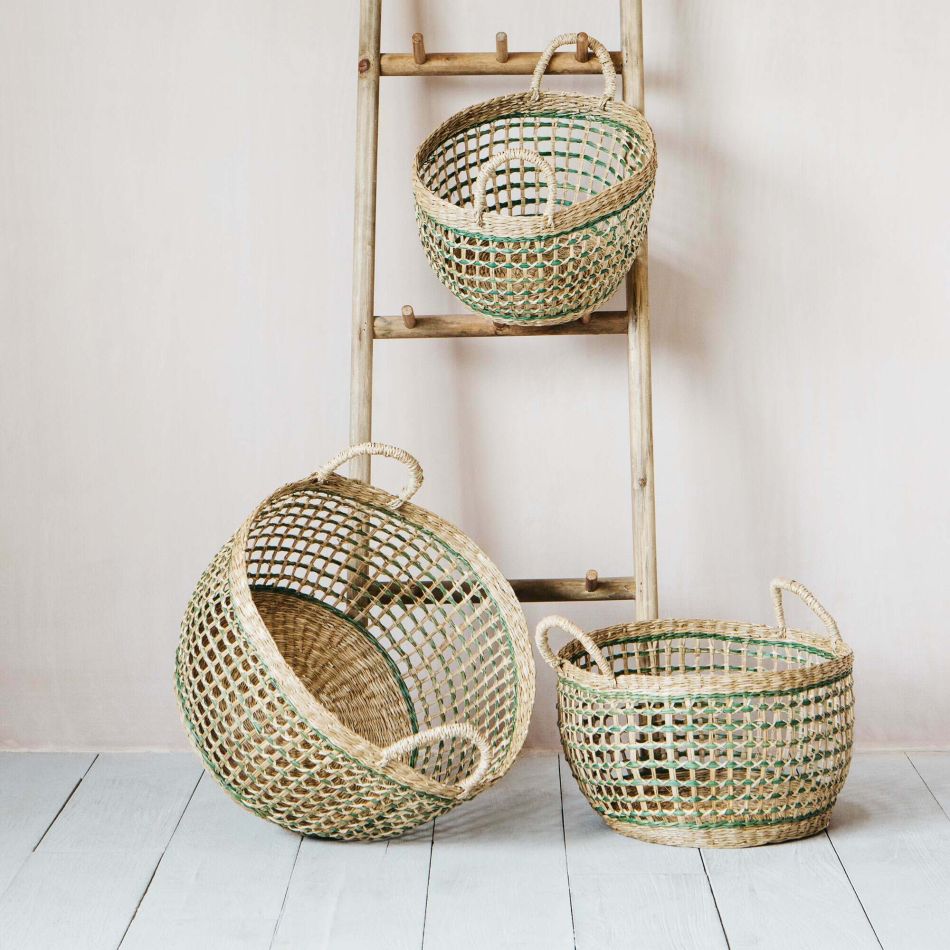 Set of Three Green Seagrass Baskets