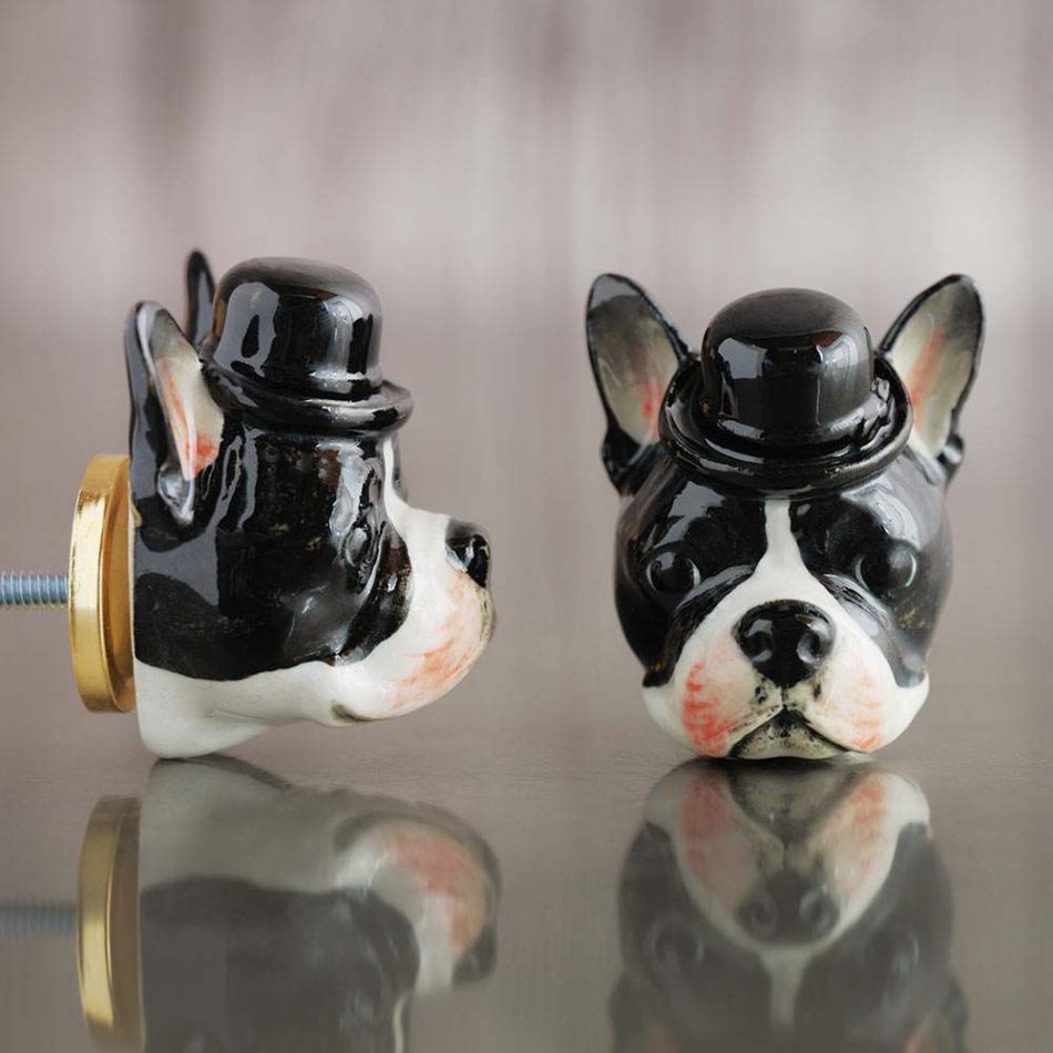 Boston Terrier Head Ceramic Knob