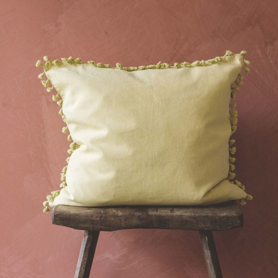 Large Yellow Linen Tassel Cushion