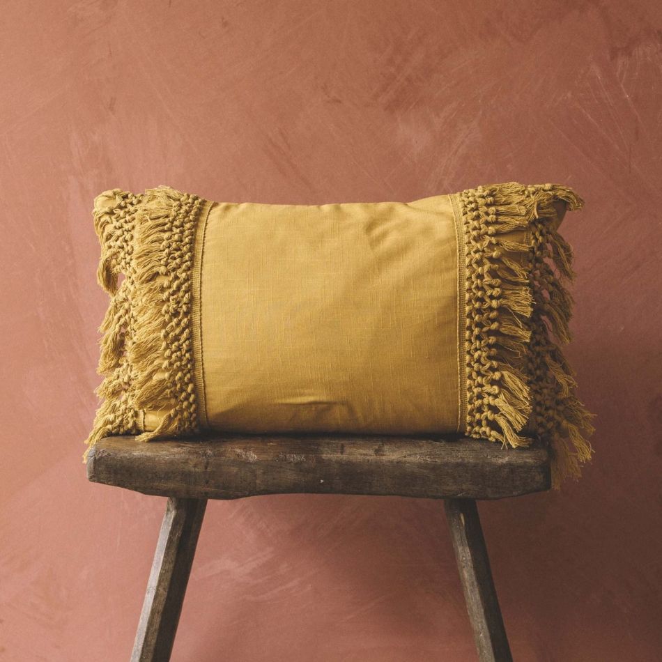 Mustard Cotton Tassel Rectangular Cushion