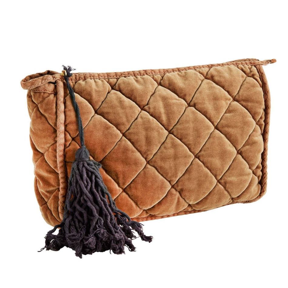 Large Quilted Caramel Velvet Pouch