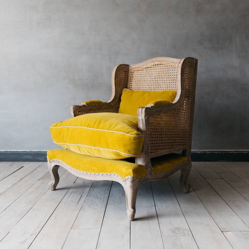 Caden Cane Yellow Velvet Armchair