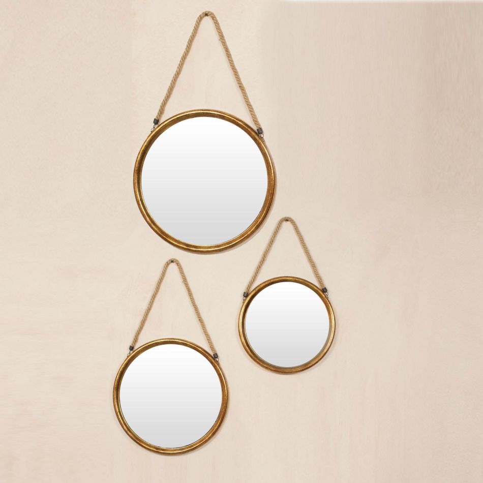 Gold Round Mirrors on Rope