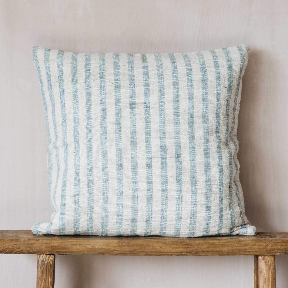 Large Blue Striped Hand-Loomed Cushion