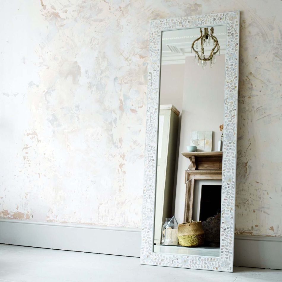 Classic White Mother of Pearl Floor Mirror