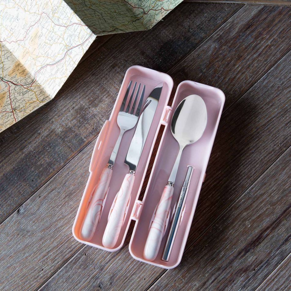 Pink Marble Travel Cutlery Set