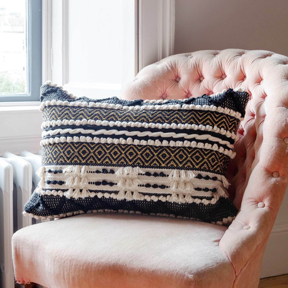Sienna Rectangular Black and White Bobble Cushion