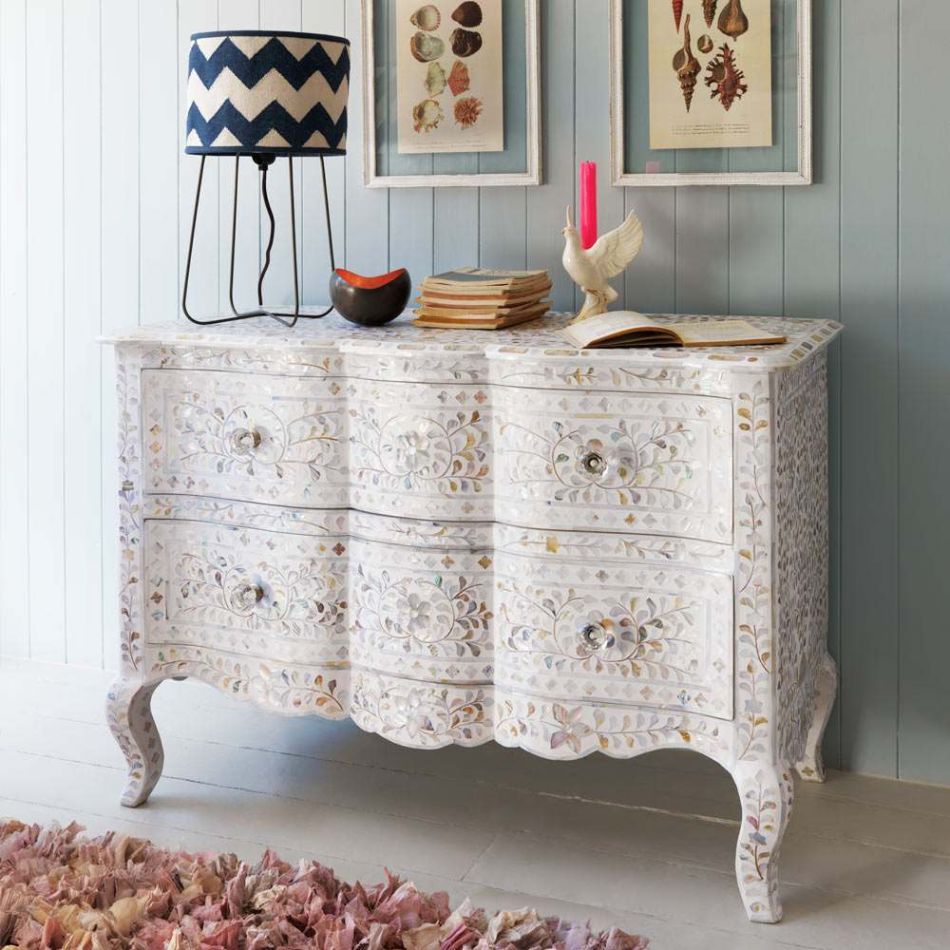 Antonia Mother Of Pearl Inlay Chest Of Drawers In White Graham
