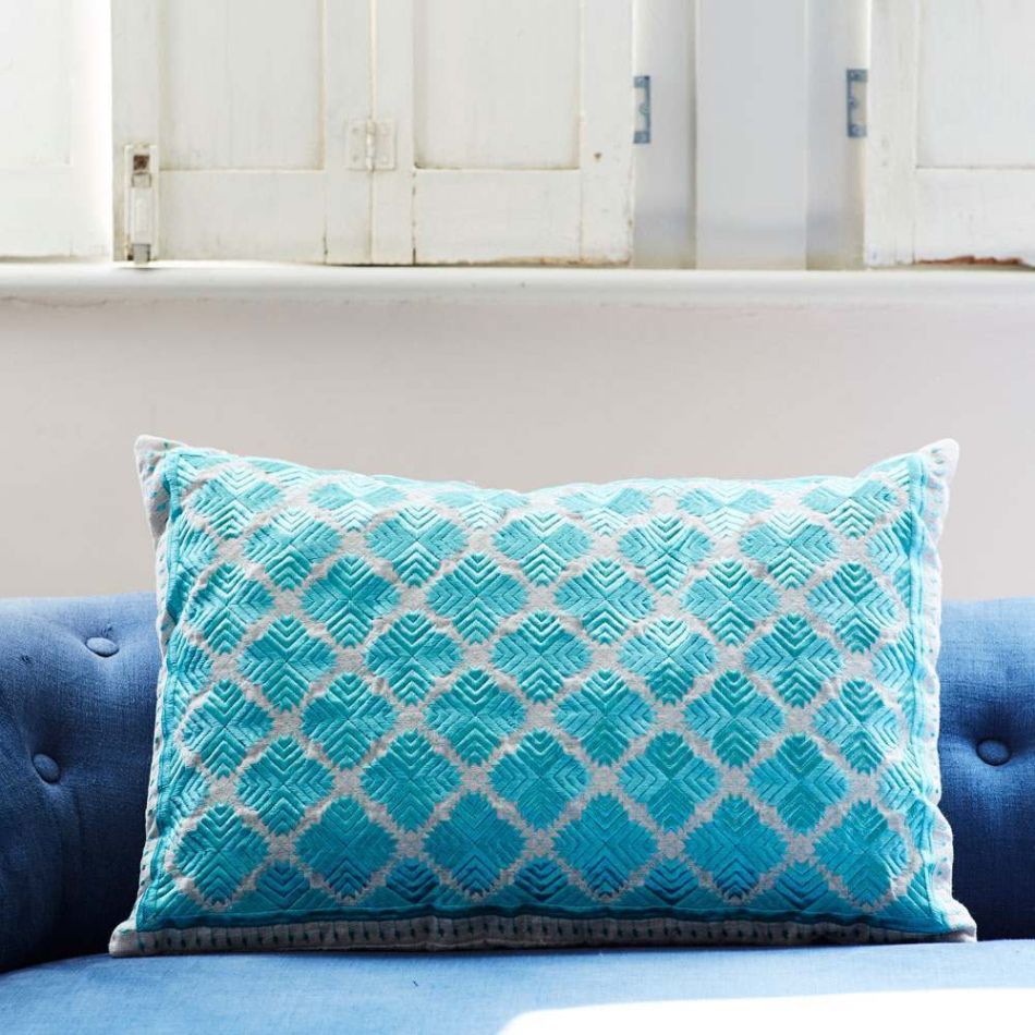Phulkari Turquoise Rectangular Cushion