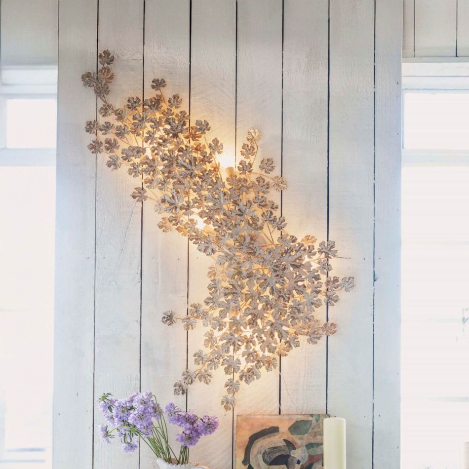 White and Gold Leaves Wall Light