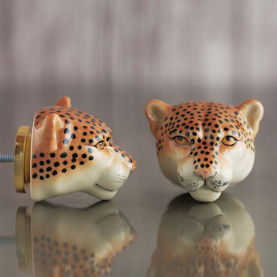 Leopard Head Ceramic Knob