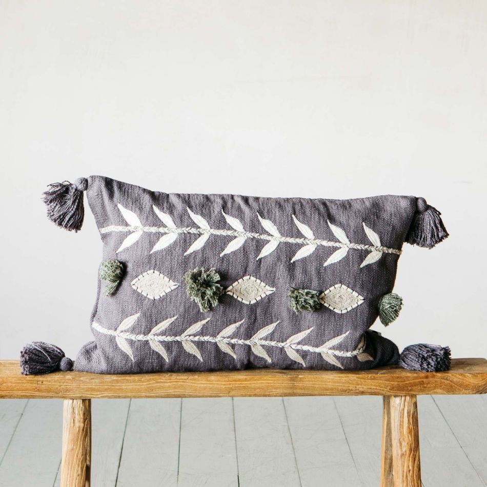 Charcoal Embroidery Tassel Cushion