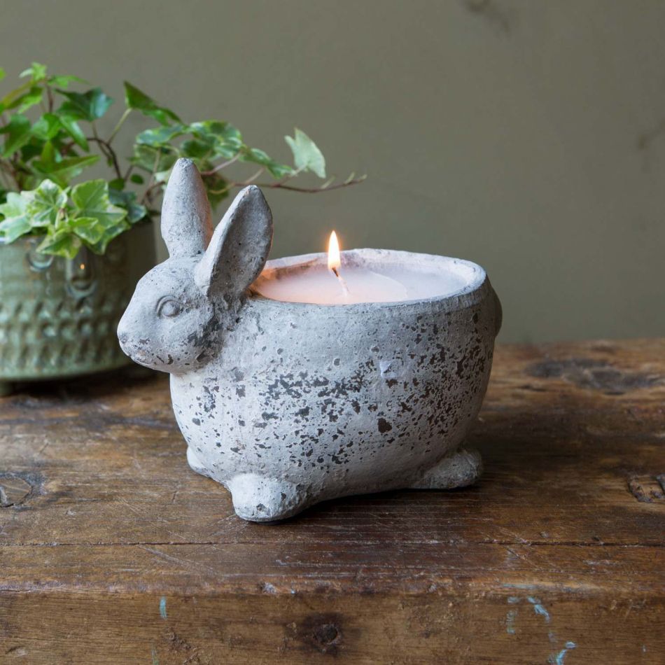 Stone Rabbit Candle Pot