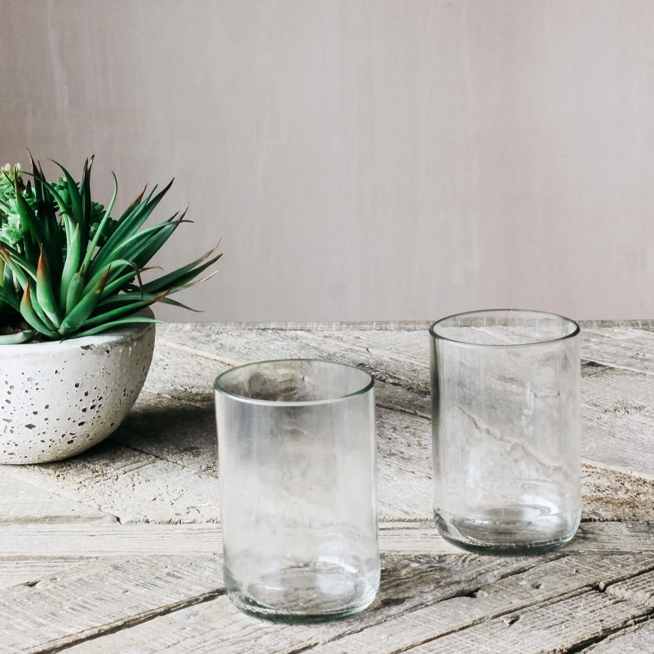 Set of Two Medium Clear Recycled Bottle Glasses