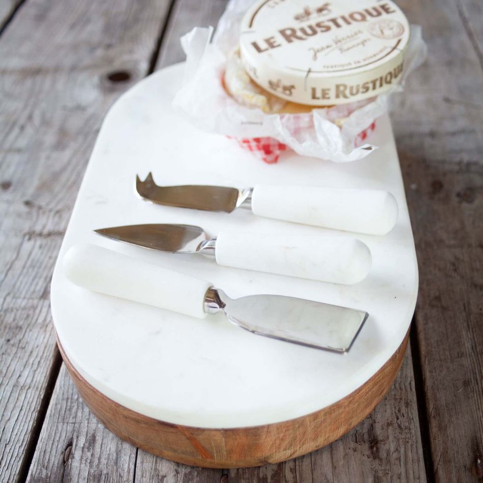 Acacia Wood and Marble Cheese Knife Set and Board