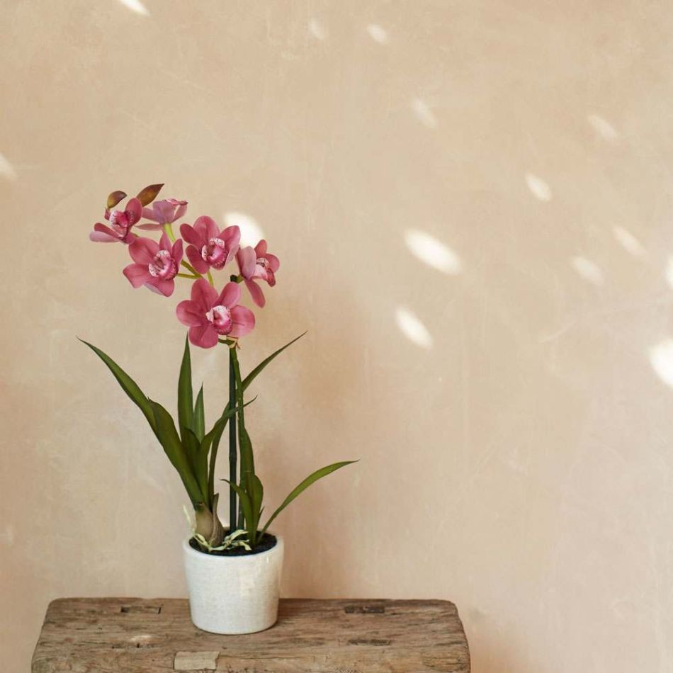 Faux Large Potted Pink Orchid 