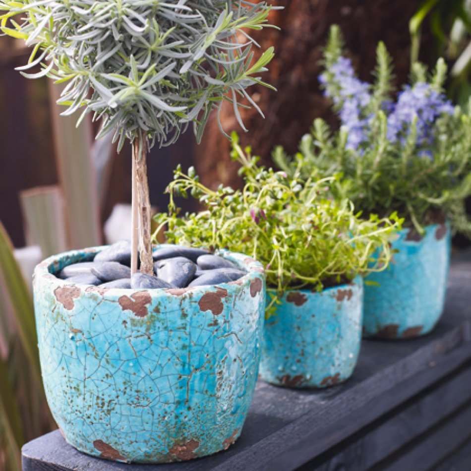 Set of Three Turquoise Plant Pots