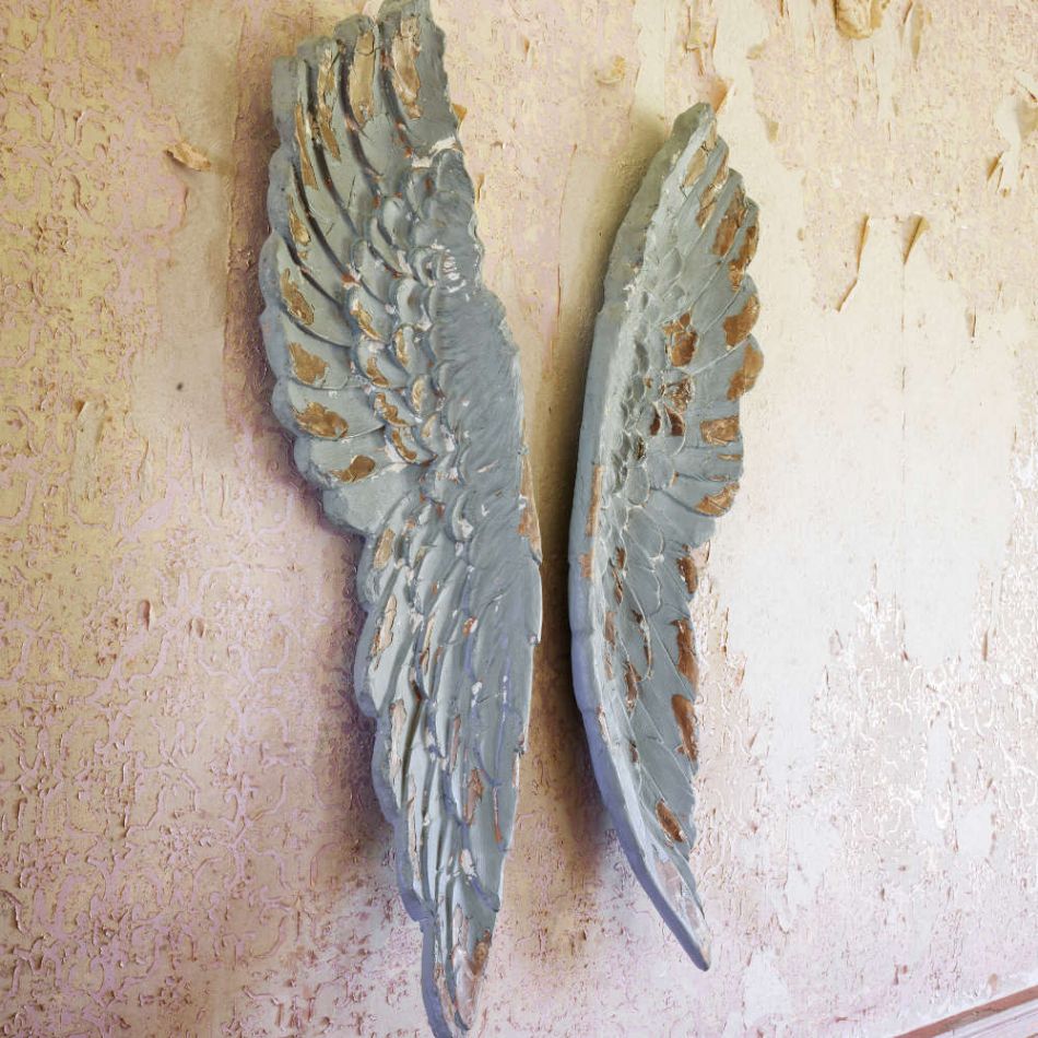 Antiqued Grey Angel Wings