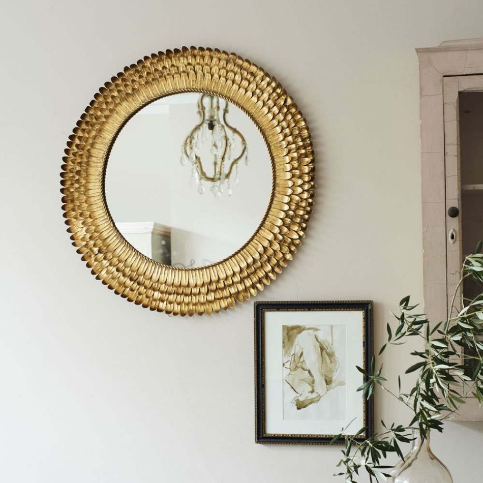 Large Gold Feather Mirror
