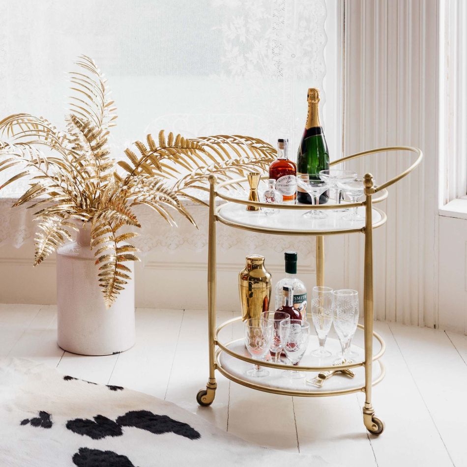 Round Drinks Trolley With Marble, Round Drinks Trolley Table