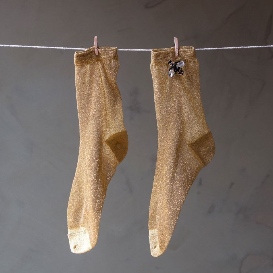 Sparkly Gold Socks with Bee Pin