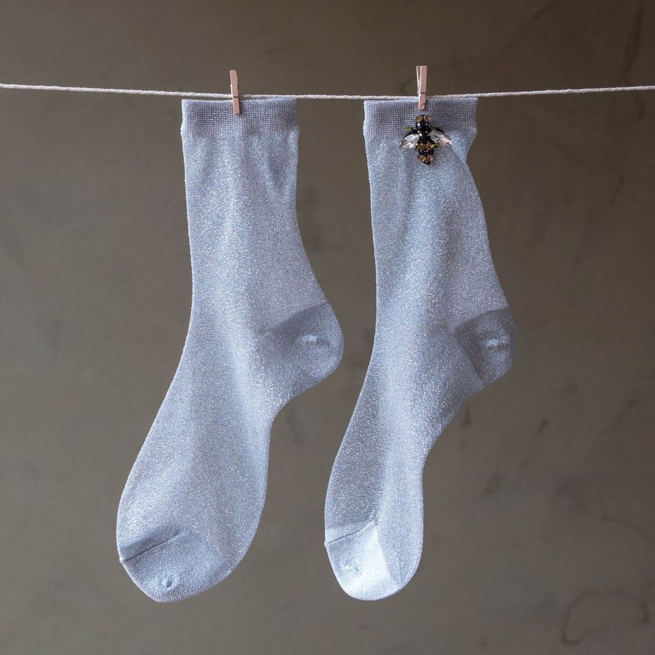 Sparkly Silver Socks with Bee Pin