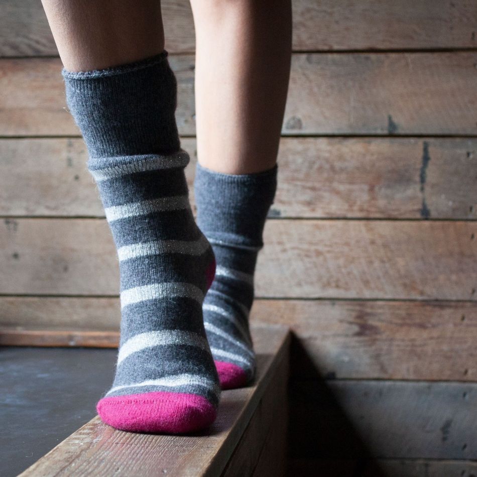 Grey and Silver Stripe Slipper Socks