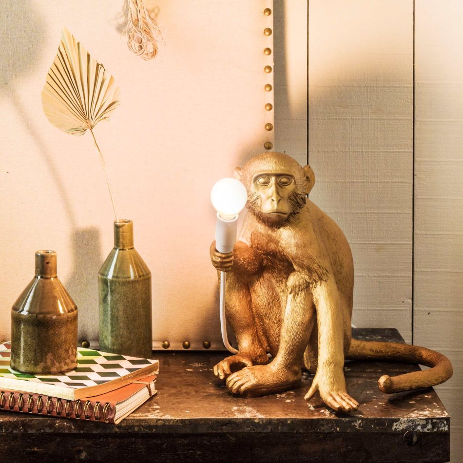 Gold Sitting Monkey Lamp
