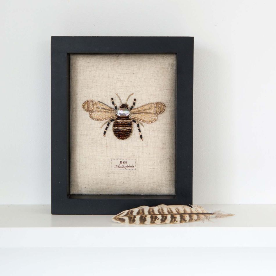 Framed Embroidered Bumblebee