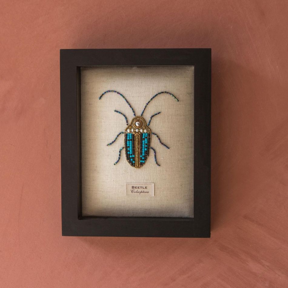 Framed Embroidered Scarab Beetle