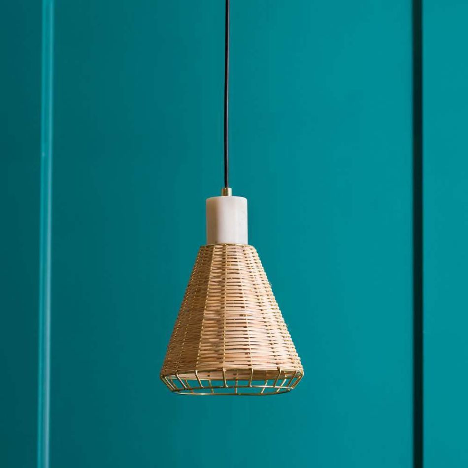 White Marble And Rattan Pendant