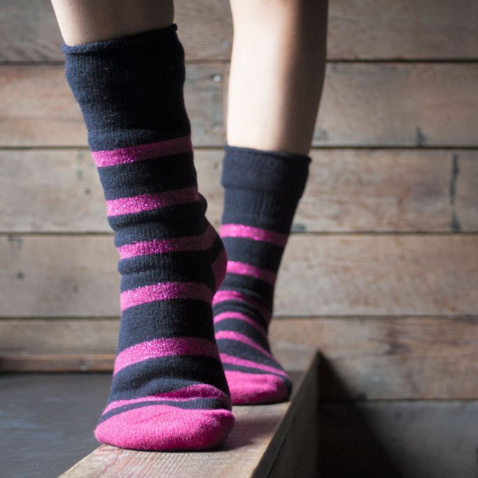 Pink and Black Stripe Slipper Socks