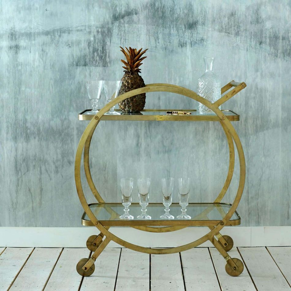 Antique Brass Circle Drinks Trolley